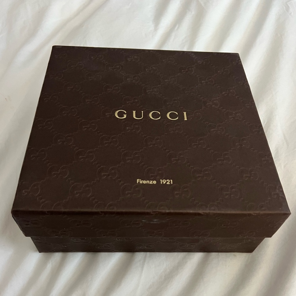 NEW Authentic Gucci Allover Embossed Brown Logo Empty box 7.5x7.5x3.5
